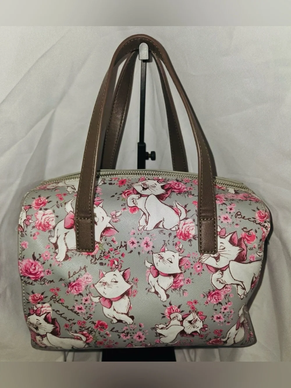 Loungefly Disney Marie Hardtag Gray & Pink Satchel Bag “Because I’m a Lady”
